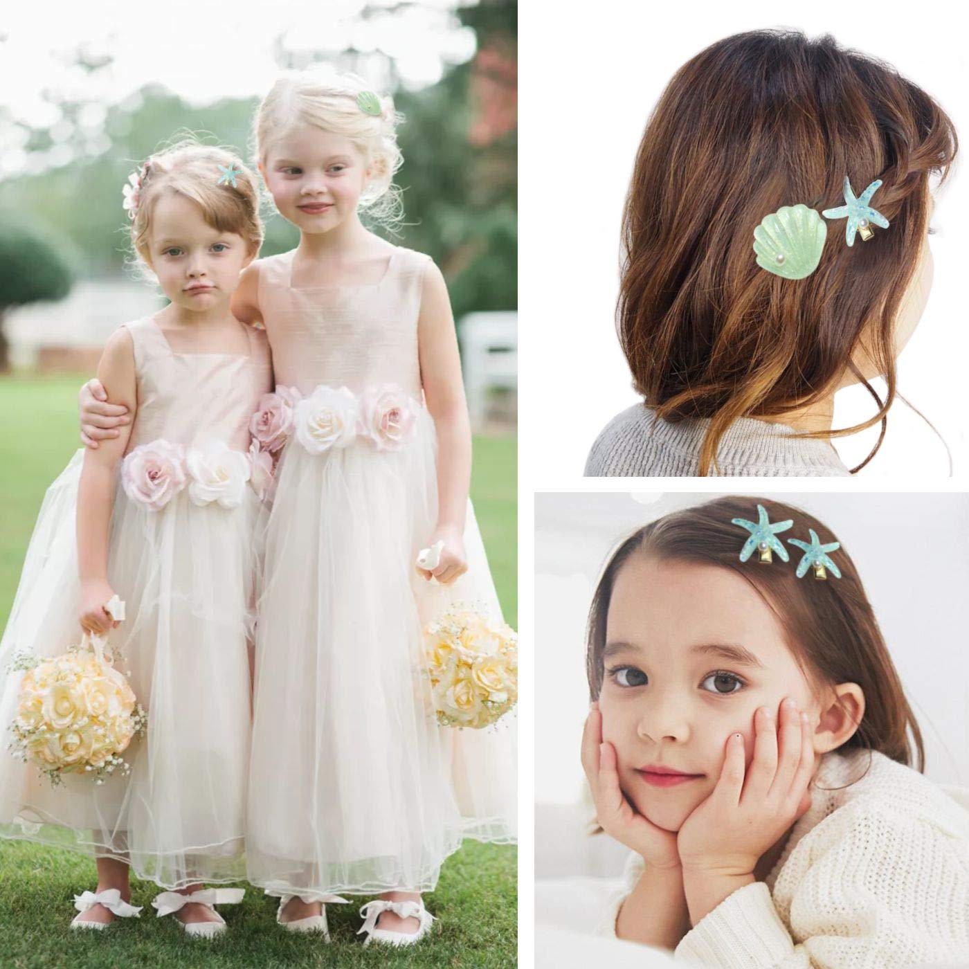 Shell Pearl Starfish Hair Clip Set for Women Girls, Acrylic Resin Alligator Hair Clips, Ladies and Girls Headwear Styling Tools Hair Accessories - Green