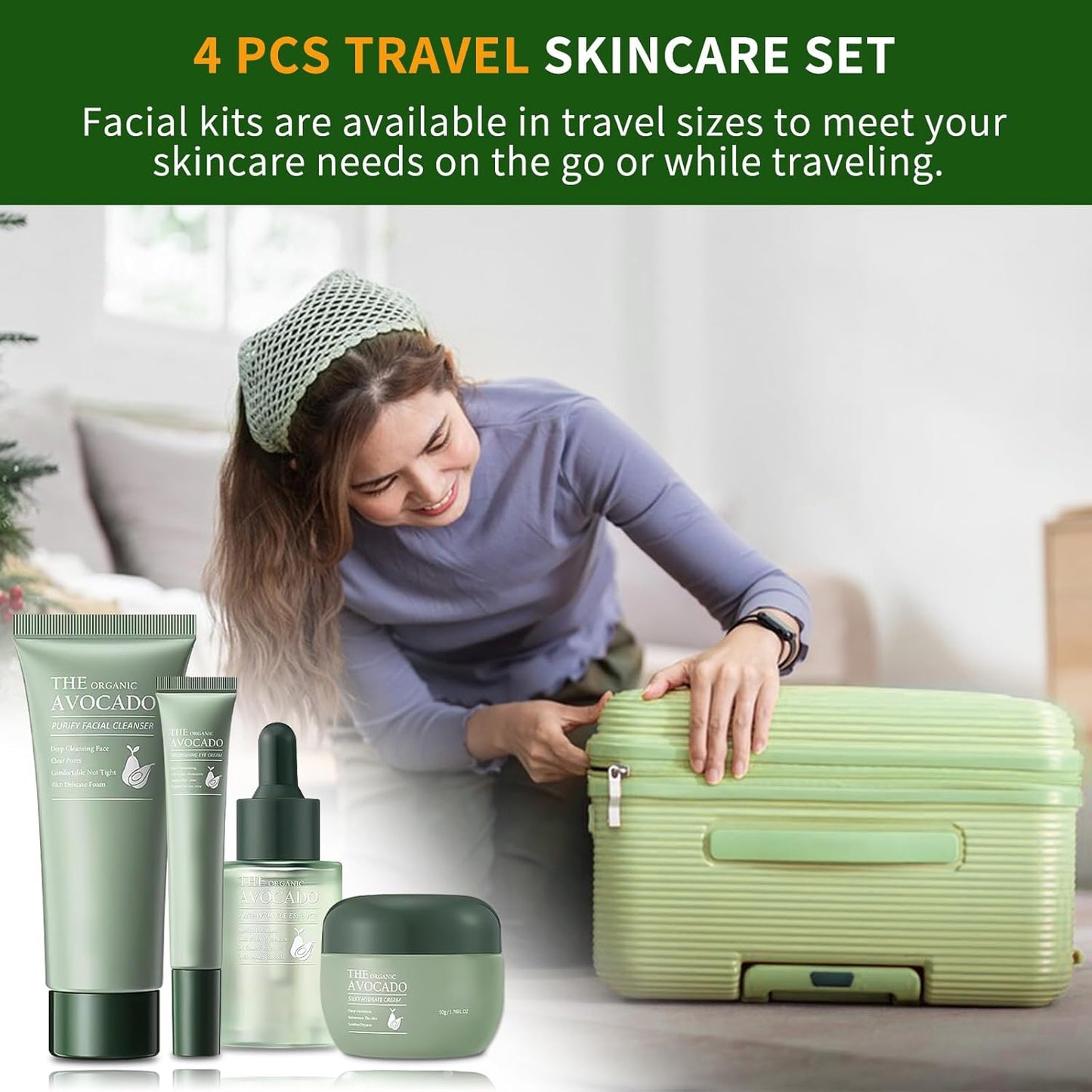 Avocado Skin Care Set, Skincare Gifts Kits For Hydrating Skin, Facial Kit For Women With Facial Cleanser, Serum, Face Cream, Eye Cream, Travel Skincare Set.(4 Pieces)