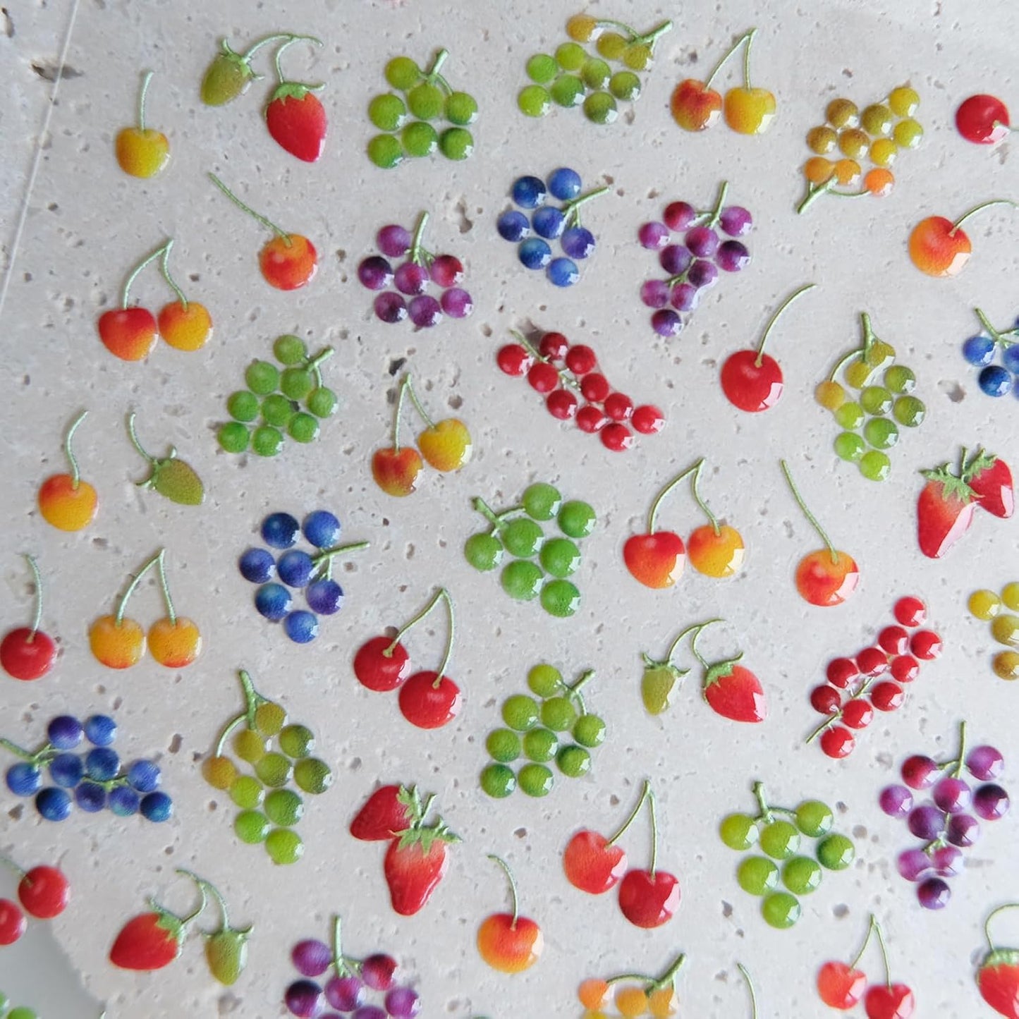 Cute Fruit Nail Decals, Embossed Cherry Grape Nail Stickers, Self-Adhesive Nail Accessories for Women