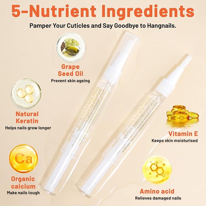 Meschett 2PCS Cuticle Oil Pens for Nail Care,Cuticle Revitalizer Oil Pen with Soft Brush,Cuticle Oil to Prevent Nail Cracking and Dry (Osmanthus flowers & Jasmine Flavor)