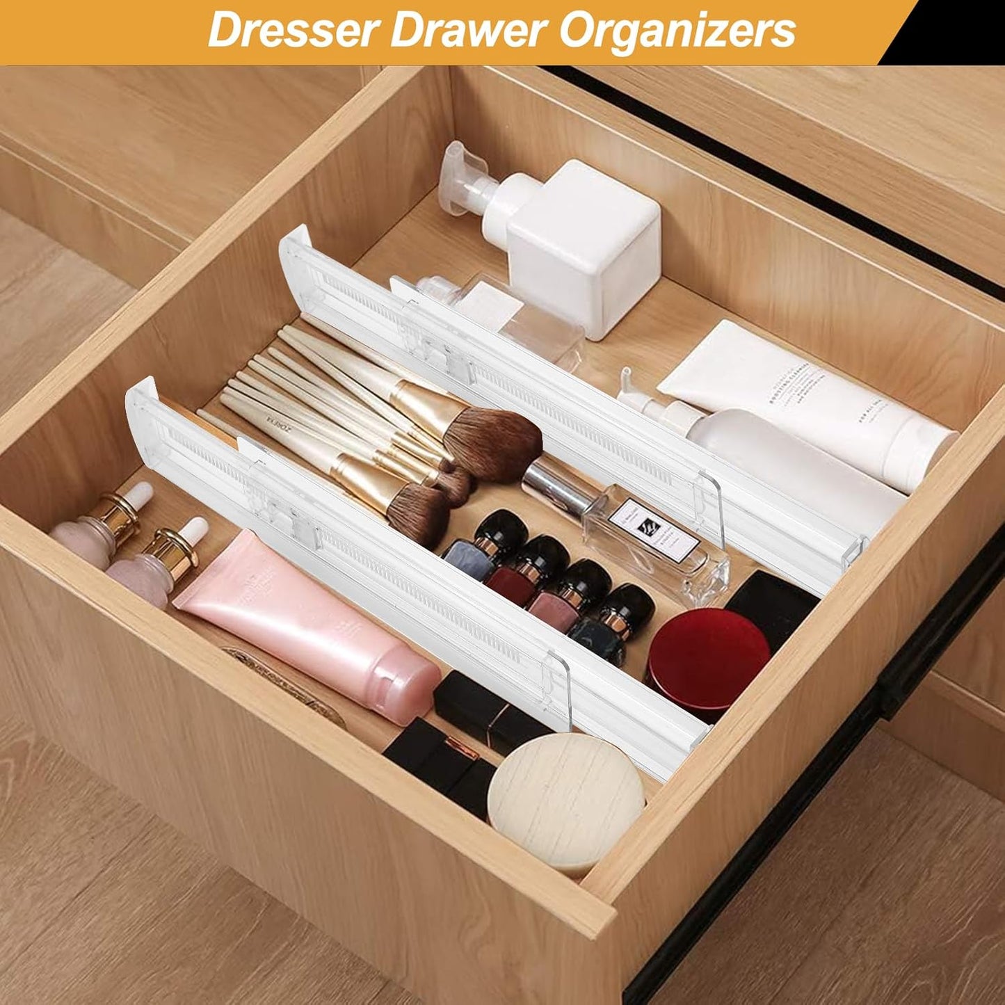 4 Pack Drawer Dividers for Clothes, 2.3" High 13"-21" Adjustable Drawer Dividers Expandable Dresser Drawer Organizer, Clear Drawer Separators for Clothes, Underwear, Cosmetic, Kitchen Utensils Storage