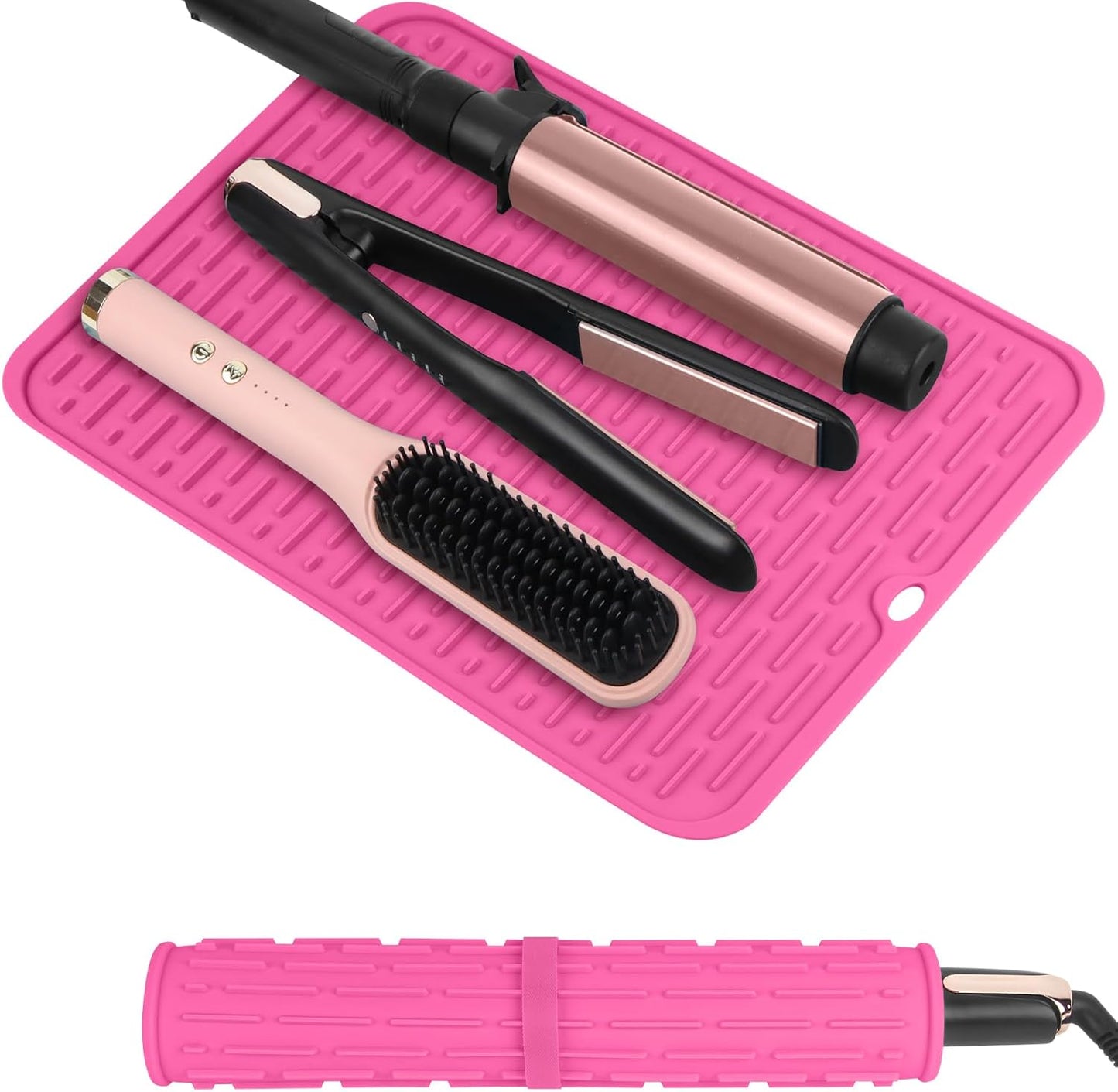 Oversize Silicone Heat Resistant Mat for Curling Irons, Flat Irons, Hair Straighteners and Hot Hair Styling Tools, Portable Hot Tools Sleeve Pad for Travel Vanity Salon(14.2" x 11.0")