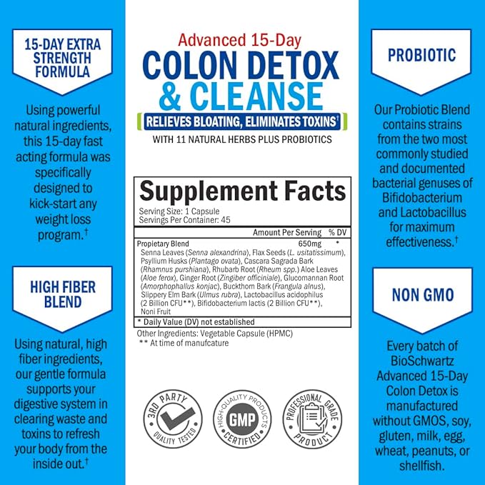 BioSchwartz 15 Day Cleanse for Colon and Gut Health Plus Hydrolyzed Collagen Peptides Powder (40+ Servings)