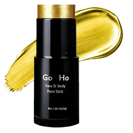 Go Ho Cream-Blendable Gold Face Paint (1.06 oz),Waterproof Gold Face Paint Stick for Halloween Cosplay Zombie Vampire Skeleton Clown SFX Makeup,Gold Eye Black Stick