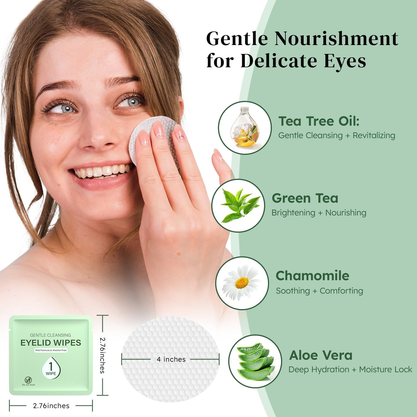 60PCS Eyelid Wipes for Dry Eyes & Blepharitis Relief, Tea Tree Oil Eye CleansingWipes, Soothes Face Cleansing, Dual Use Eyelid & Lash Wipes, Daily Eye Care for Women Men, Travel Essentials