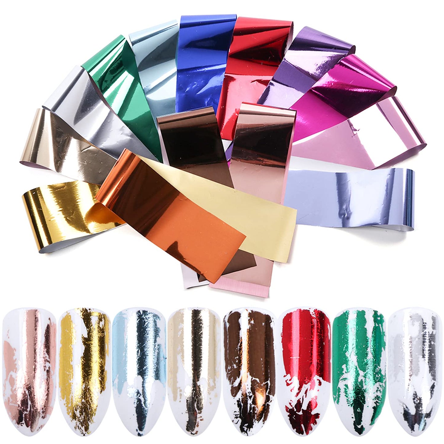 14 Sheets Gold Nail Foils Transfer Stickers - Holographic Effect Metallic Nail Art Foil Stickers in Color Gold and Silver