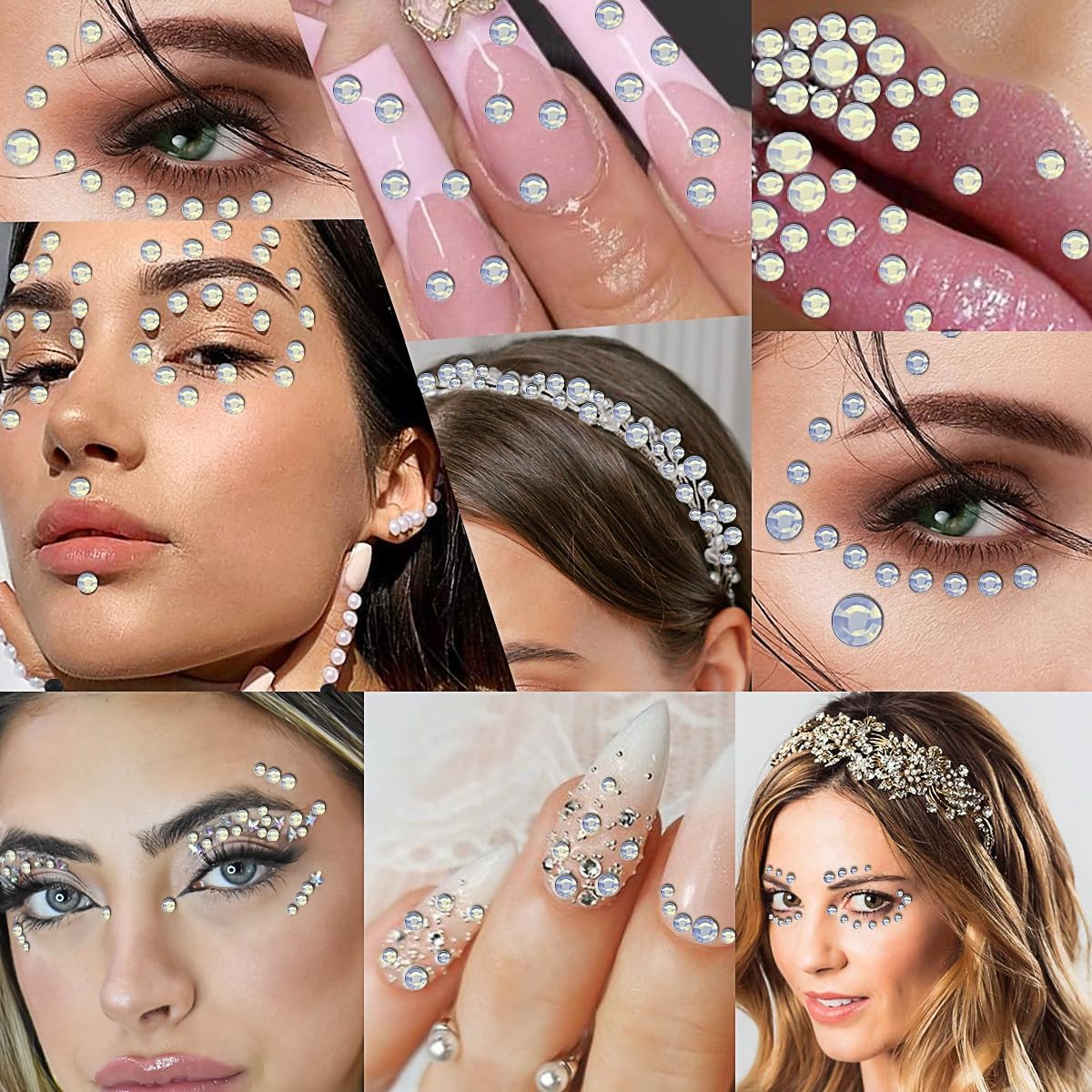 3090 Pcs 4 Sheets Rhinestone Stickers 3/4/5/6 mm Self Adhesive Craft Rhinestones Gems for Face Eyes Makeup Hair Body (AB-3/4/5/6mm)
