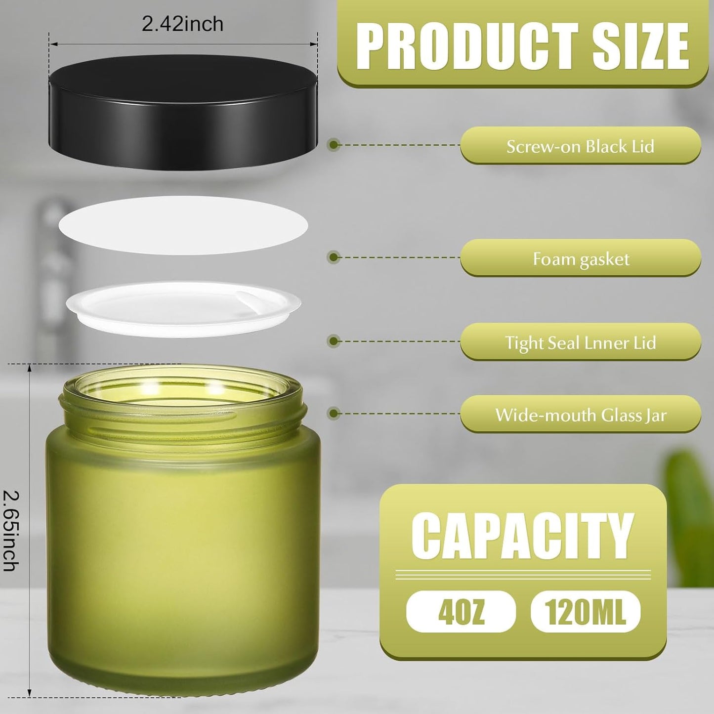 Norme 24 Pcs 4 oz Glass Jars with Lids Leakproof Round Airtight Empty Cosmetic Jars with Inner Liners Lid for Storing Lotions Powder Ointments Candle Making Tins (Pea Green)