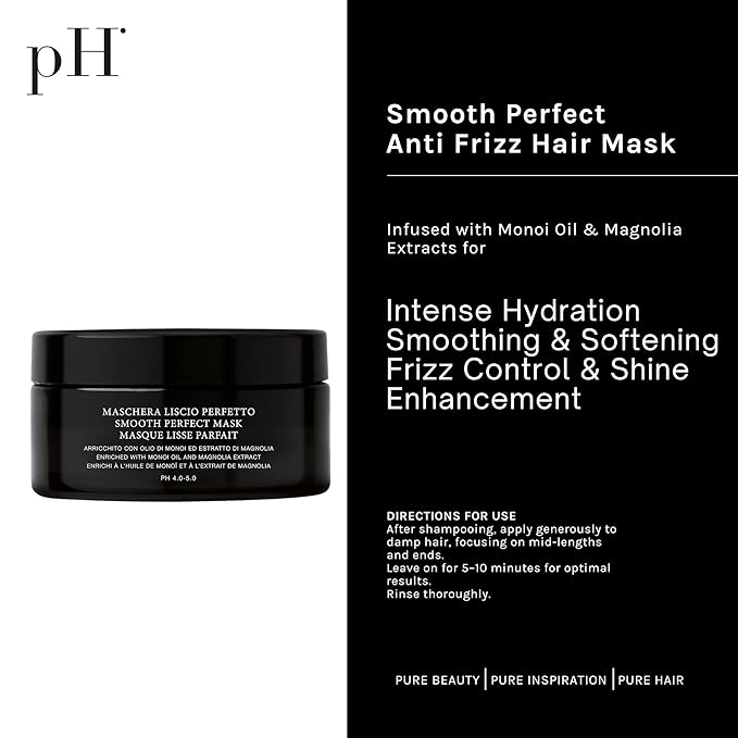 pH PURE HAIR Smooth Perfect Anti Frizz Hair Mask - Softens and adds shine for Frizzy, Unruly Hair, Enriched with Monoi Oil and Magnolia Extract (6.7 Oz)