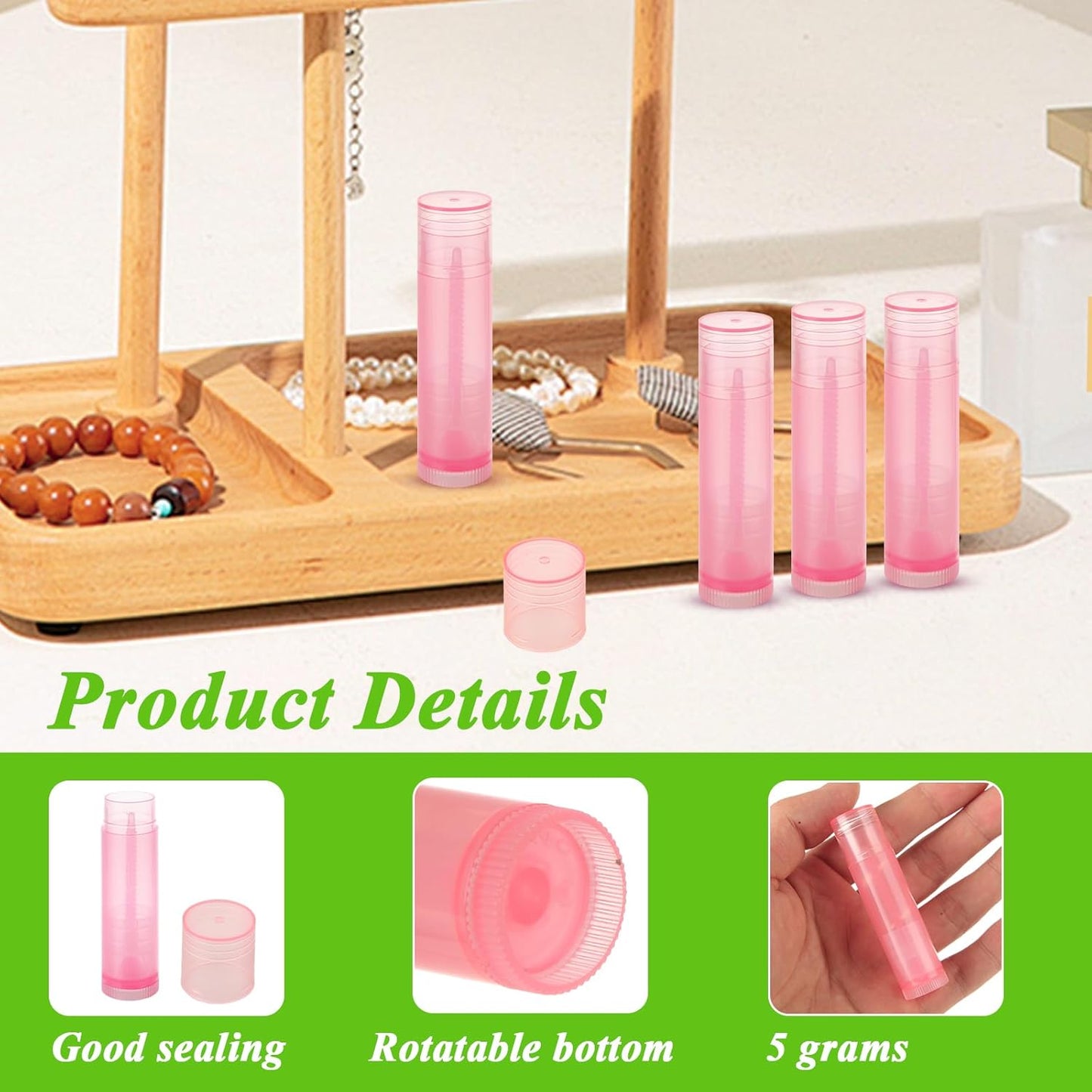 200PCS Plastic Lip Balm Tubes, Chapstick Tubes Empty, Lip Balm Containers with Filling Tray and Spatula, Rotating Type Refill Lip with Cap for DIY(5ml/5g, Pink)