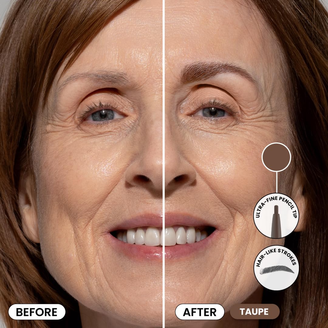 Prime Prometics PrimeBrow Pencil for Mature Women – Ultra-Precise Tip for Natural, Hair-Like Strokes – Smudge-Proof & Long-Lasting Wear – Great for Thinning, Sparse, or Graying Brows (Taupe)