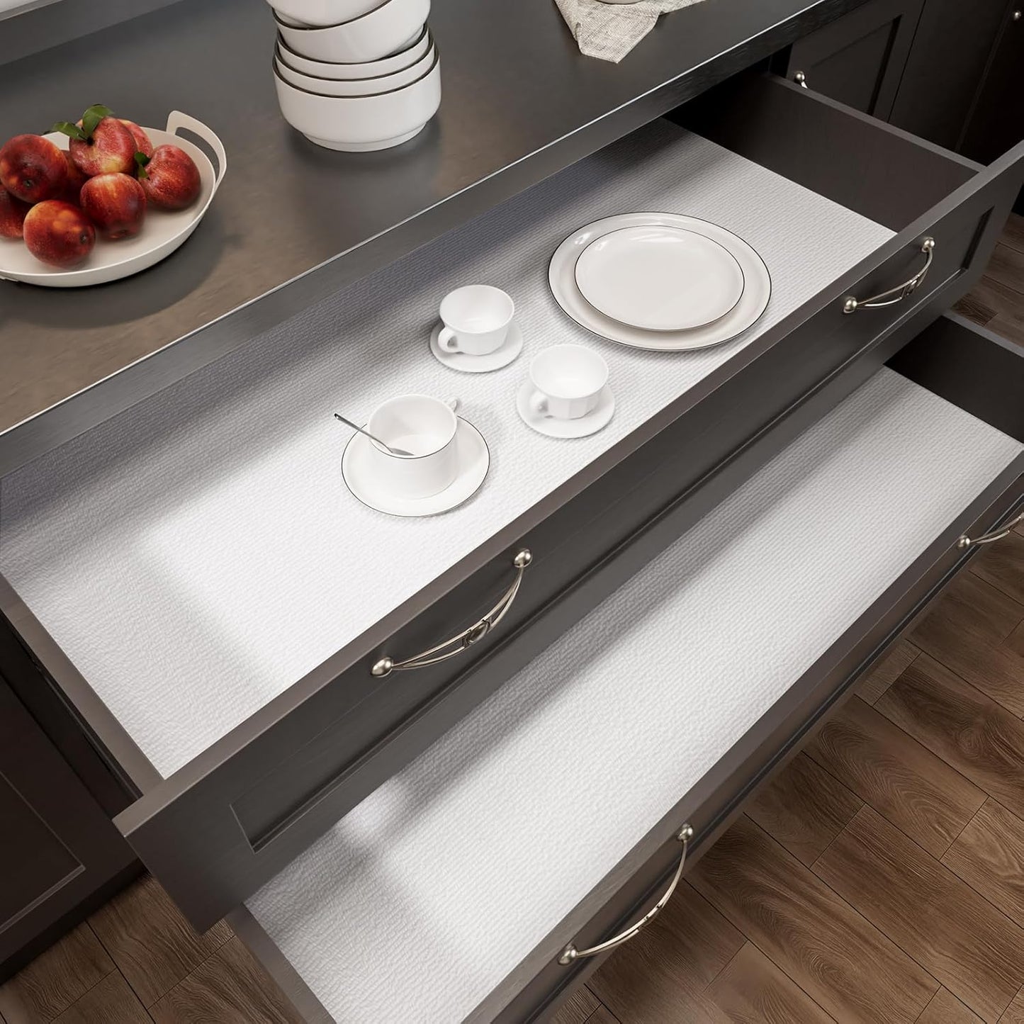 Shelf Liner for Kitchen Cabinets 24" x 360" Non-Adhesive Non-Slip Drawer Liners for Dresser, Waterproof Washable Paper, Durable Protector Mat for Pantry Shelves Cupboards, White