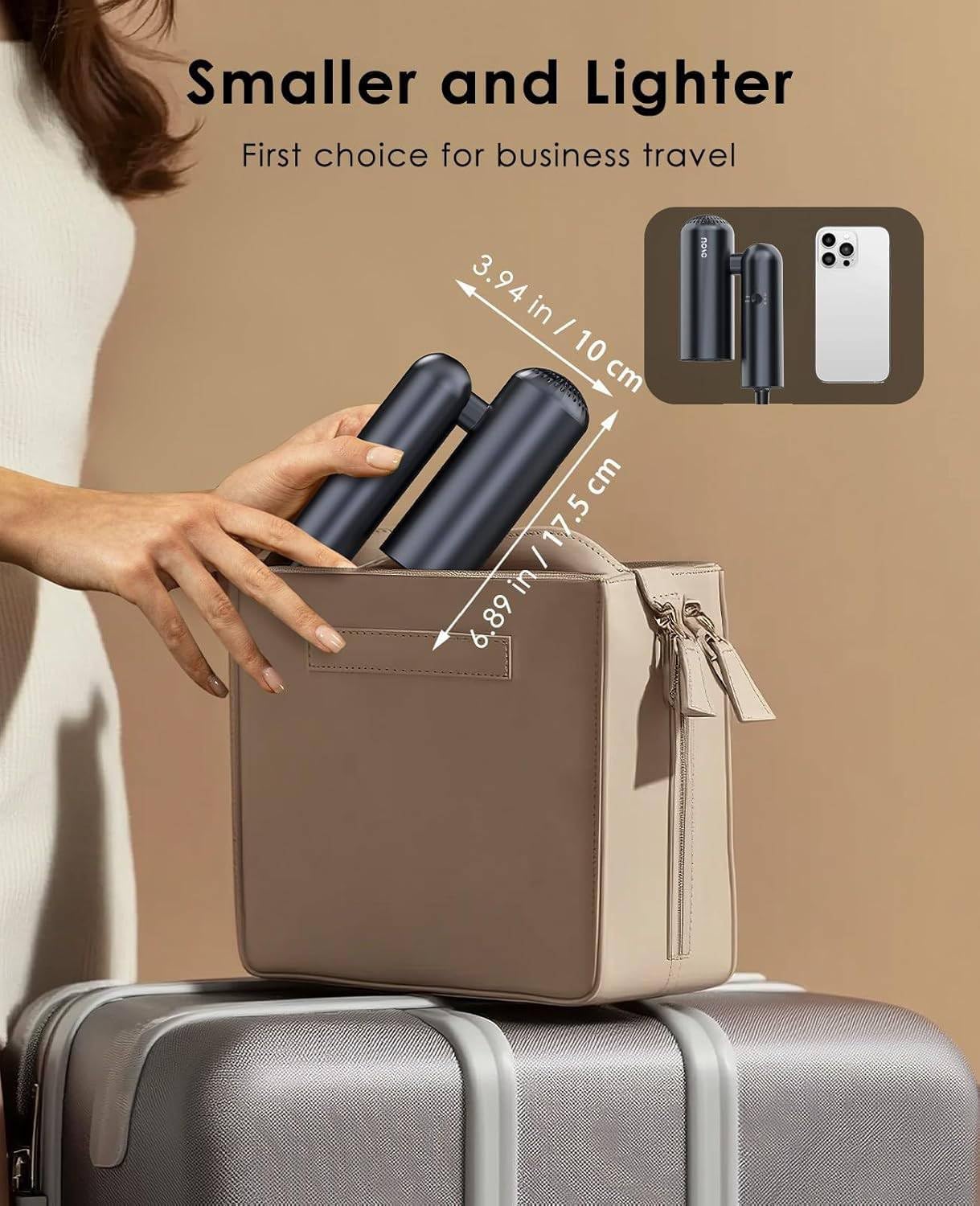 Foldable Hair Dryer for Travel - Global Voltage with Auto-Sensing, 1B Plasma Particles, 200times/s Temp Control, Portable Blow Dryer with Single-Sided Comb, Gray