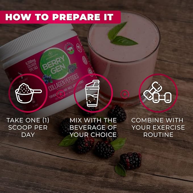 Collagen Powder with Antioxidants from BlackBerry and Blueberry Extracts - 30 Servings - Natural Dual Action Formula - Supports Joints, Hair, Skin, and Nails - Made in The USA