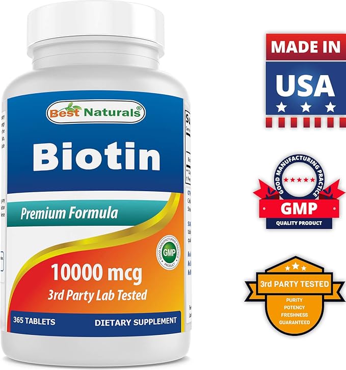 Best Naturals Biotin (Also Called Vitamin B7), 10,000 mcg 365 Tablets (365 Count (Pack of 1))