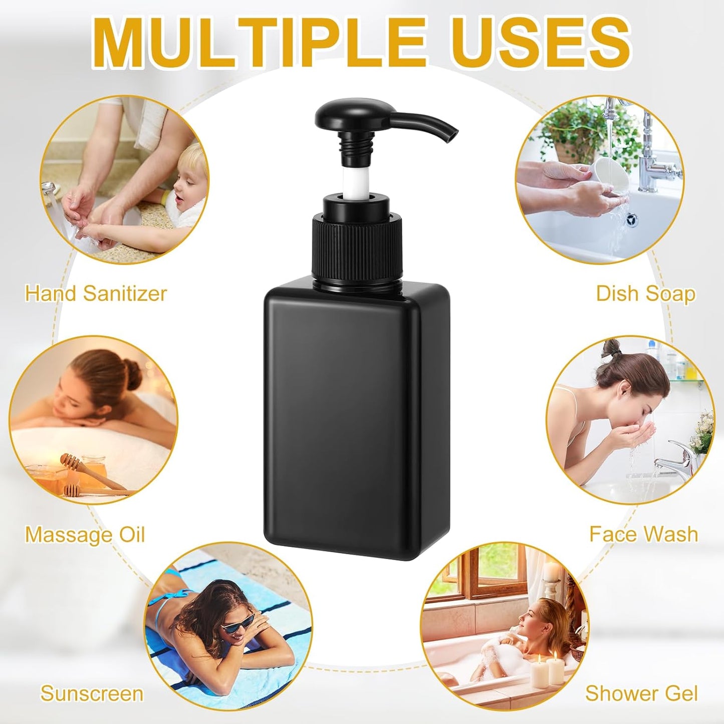 Domensi 6 Pcs 100ml /3.4 oz Pump Bottle Mini Travel Bottles Small Dispenser Containers Plastic Pump Lotion Dispenser Empty Square Travel Size Containers Toiletries (Whole Black)