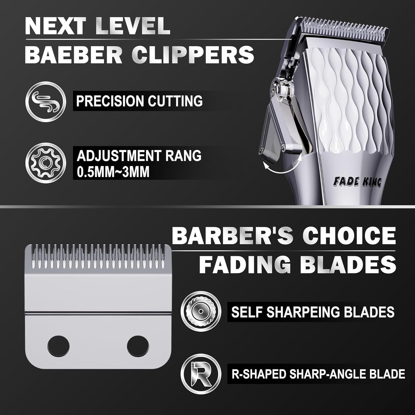 FADEKING® Professional Hair Clippers for Men - Cordless Hair Clippers, LCD Display Barber Clippers for Hair Cutting & Mens Grooming with Travel Case(Silver+Black)