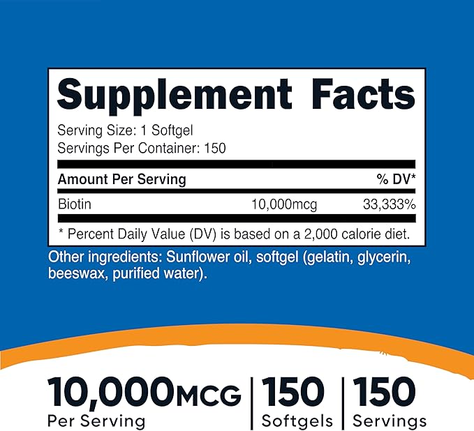 Nutricost Biotin (10,000mcg) 150 Softgels - Gluten Free, Non-GMO