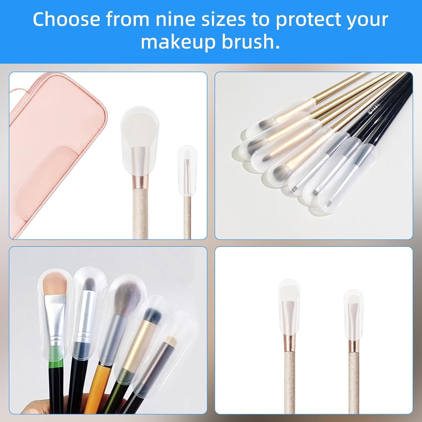 9 Sizes Makeup Brush Covers - 18 PCS Clear Plastic Brush Guards, Dustproof & Waterproof Protector Sleeves, Cosmetic Brushes Guards Protectors Caps for Travel & Daily Storage Organizer