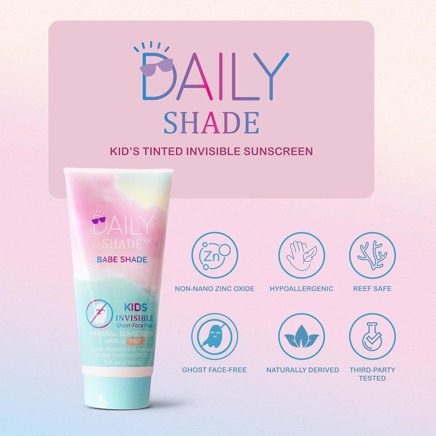 Babe Shade Kids Tinted Mineral Sunscreen for Face with SPF 30 - Non-Nano Zinc, Reef Safe, Travel Size Water Resistant & Hypoallergenic Skin Care Formula for All Types of Skin Tone - Pack 3