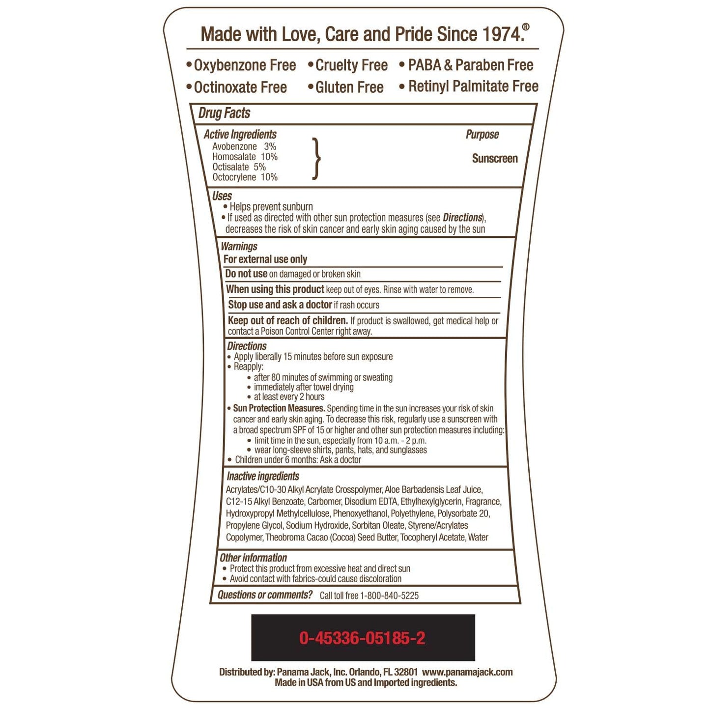 Panama Jack Sunscreen Suntan Lotion - SPF 85, Broad Spectrum UVA/UVB Protection, PABA, Paraben, Gluten & Cruelty Free, 6 FL OZ (Pack of 6)