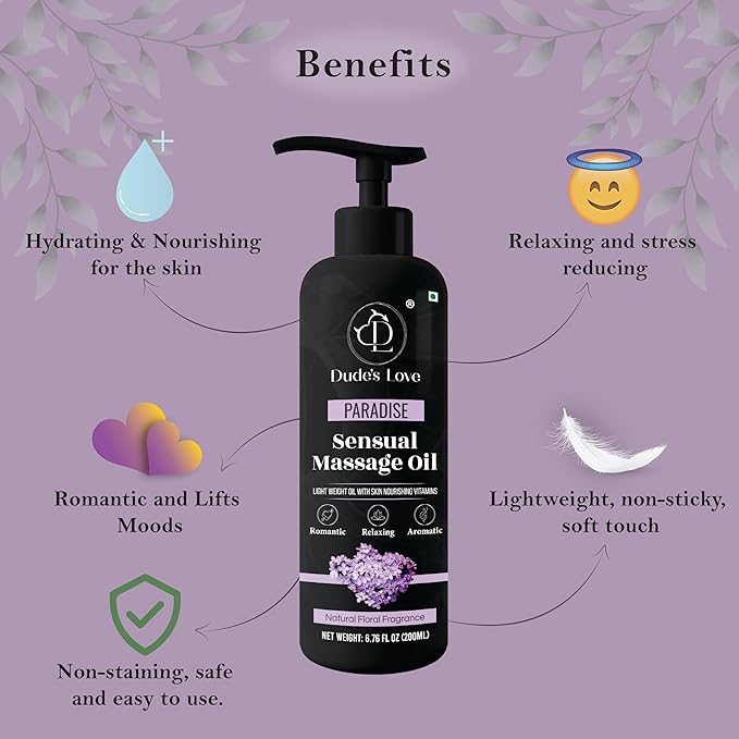 Organic - Edible Floral Sensual Massage Oil for Couple - Lickable | Serenity Scent for Intimate Sexual Moments - No Stain & Non-Sticky | with Coconut Oil, Orange Blossom & Lavender