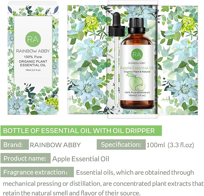 Apple Essential Oil (100ML), 100% Pure Natural Organic Apple Oil for Diffuser, Massage, Skin Care, Yoga