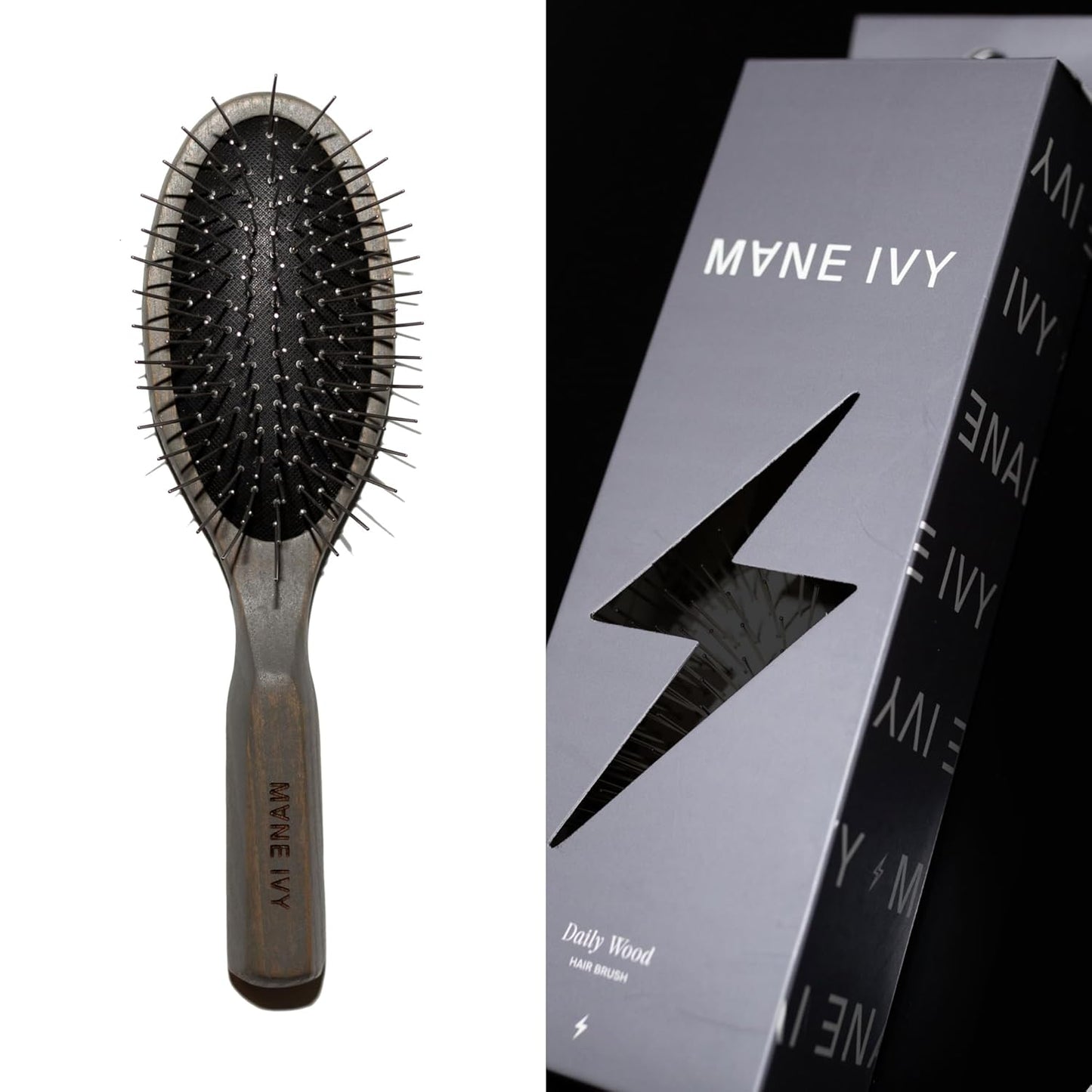 Daily Wood Hair Brush - Carbonized Ash Anti-Static Paddle for Frizz-Free Styling - Stainless Steel Bristles Scalp Massage - Safe for Color & Extensions - wet brush - detangling