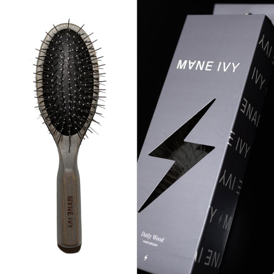Daily Wood Hair Brush - Carbonized Ash Anti-Static Paddle for Frizz-Free Styling - Stainless Steel Bristles Scalp Massage - Safe for Color & Extensions - wet brush - detangling