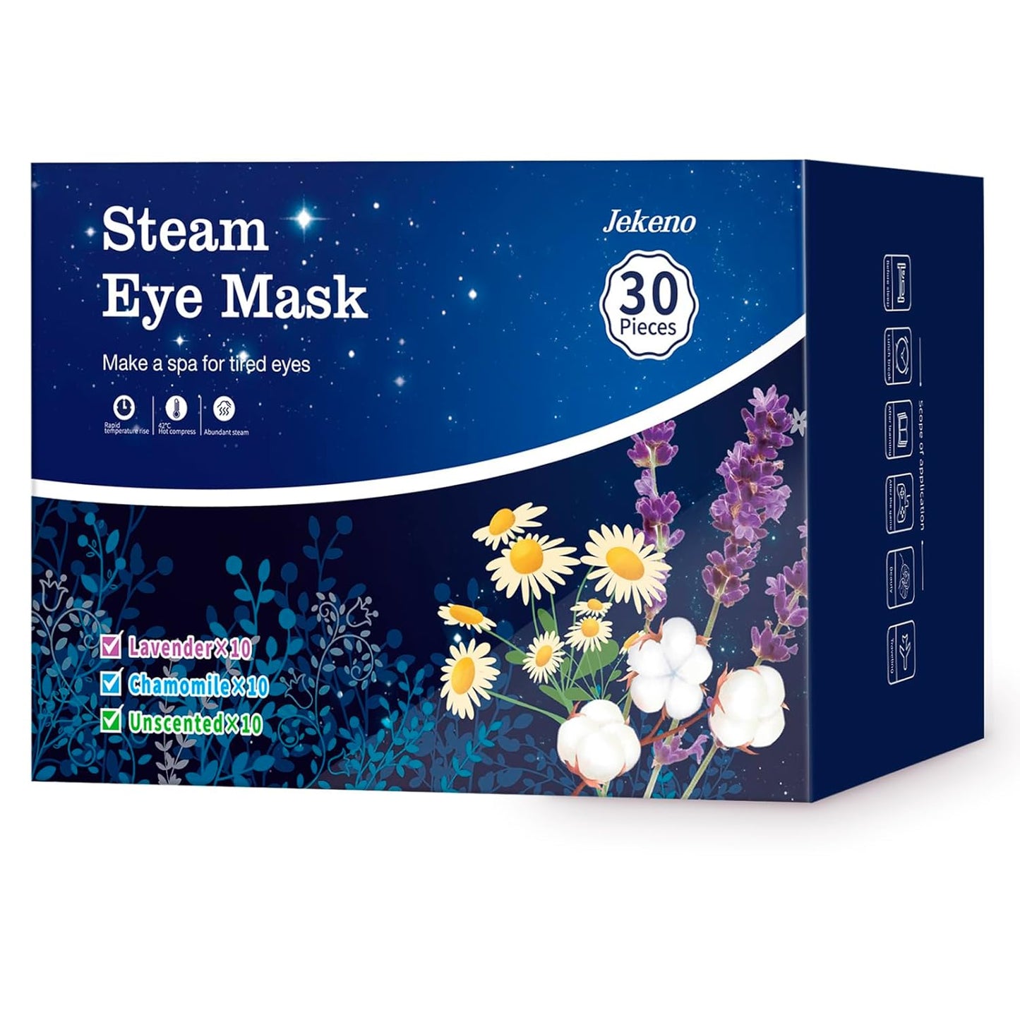 Jekeno Steam Eye Mask, 30 Packs Eye Masks for Dry Eyes, 40-60 Minutes Self Moist Warm Compress Heated Disposable Mask for Sleep, Spa Relaxing Trip Gifts, Travel Essentials for Women Men