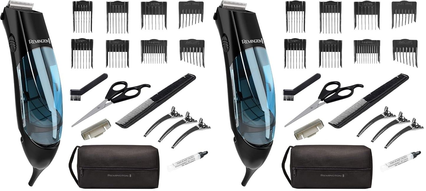 Remington Vacuum Haircut Kit, Vacuum Beard Trimmer, Hair Clippers for Men with Removable Hair Chamber and Dual Motor Power (18 Pieces) (Pack of 2)