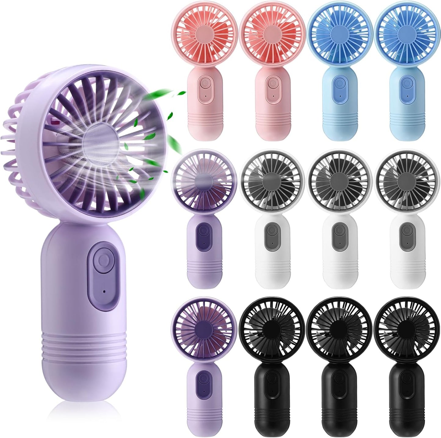 12 Pack Mini Portable Handheld Fan Bulk for Travel 3 Speeds, Rechargeable USB Battery Operated, Small Personal Eyelash Fans for Women Men Indoor Outdoor(Multicolor,Classic Style)