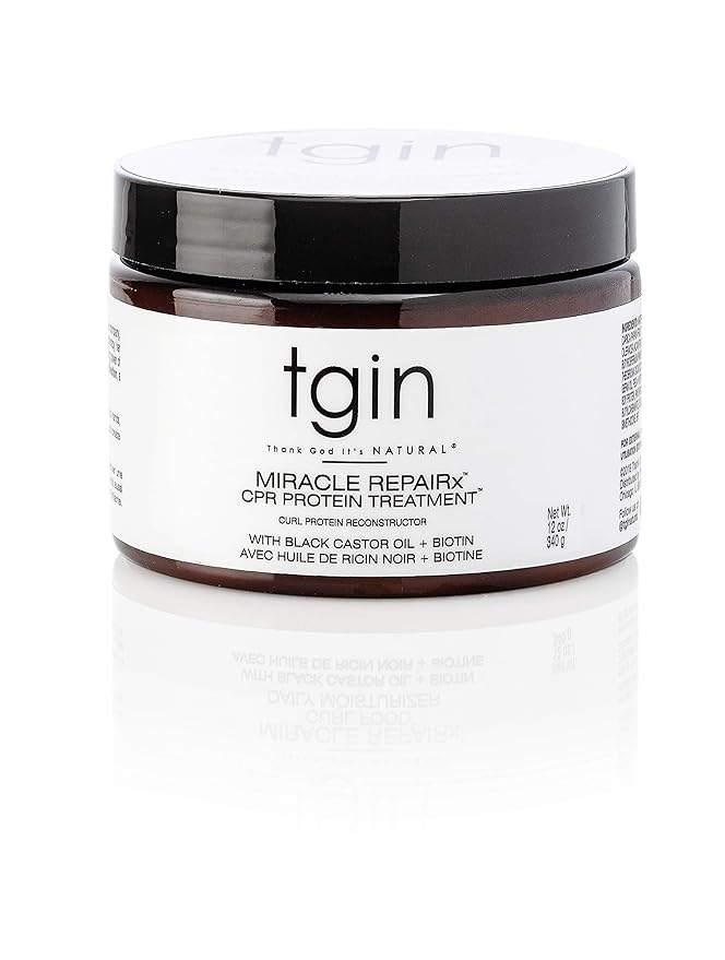 tgin Miracle RepaiRx Curl Protein Reconstructor for Curly, Coily, and Wavy Hair, with Biotin and Black Castor Oil, Nourishes and Restores Damaged, Color-Treated Hair, 12 oz