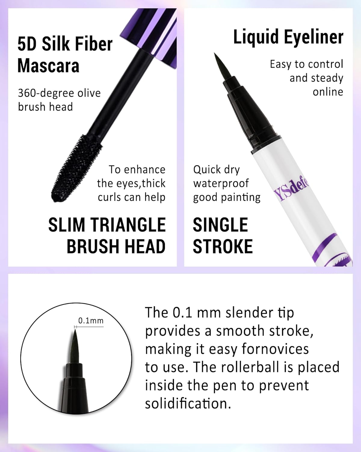 White Mascara Liquid Eyeliner Set, Update Longlasting Waterproof Color Eye Liner Pen, 5D Silk Fiber Colored Mascara Volume and Length, Halloween Party Stage Use Eye Makeup Gift Kit for Women Girl-03