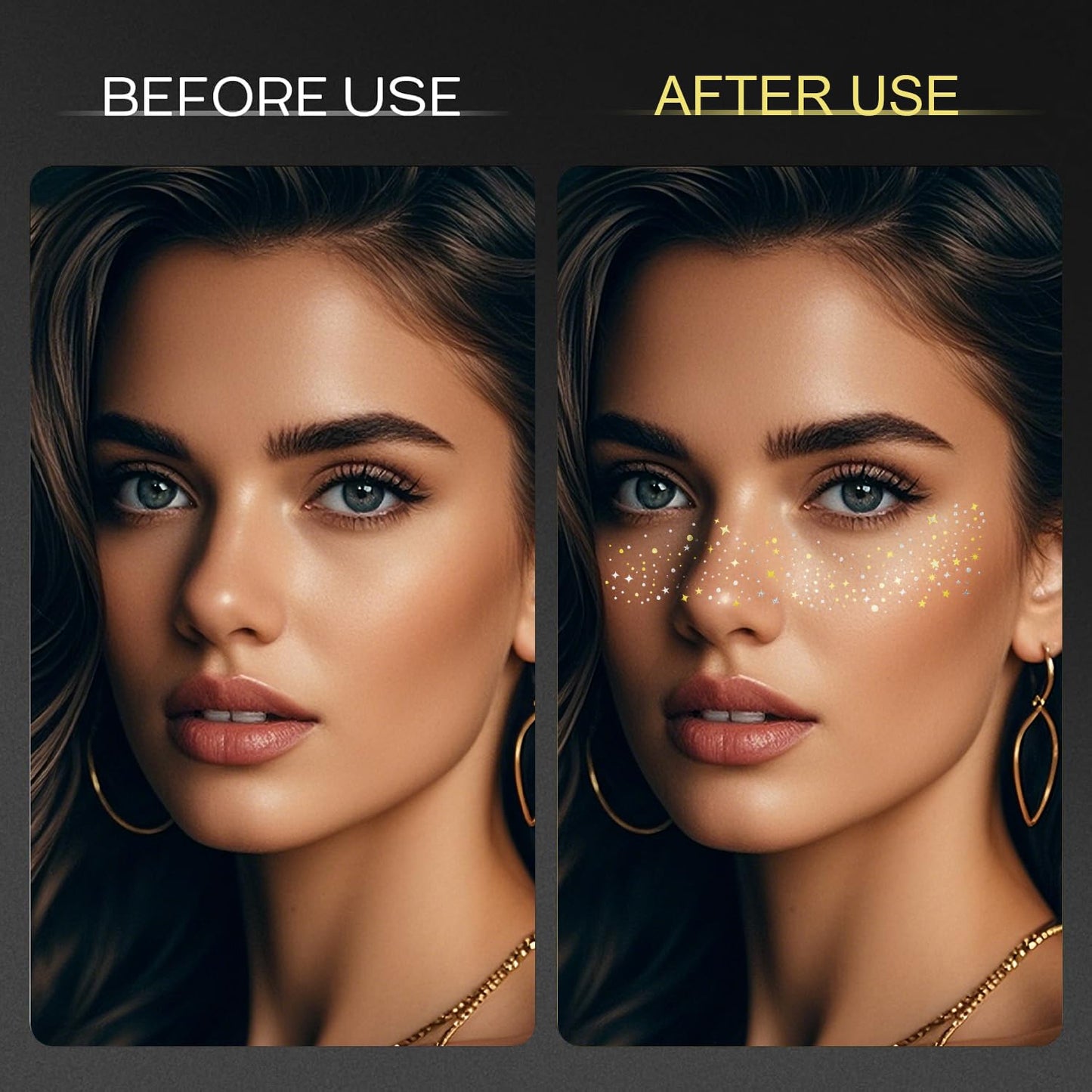 8 Pcs Gold Face Makeup Patches, Gold & Silver Glitter Freckles Face Tattoo, Glitter Freckles, Sparkle Makeup Patches, Waterproof Face Glitter Speckles Patches for Women