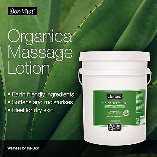 Bon Vital' Organica Massage Lotion with Certified Organic Ingredients for an Earth-Friendly Massage, Natural Moisturizer Lotion for Soothing Back & Neck Massages, 5 Gal, Label may Vary