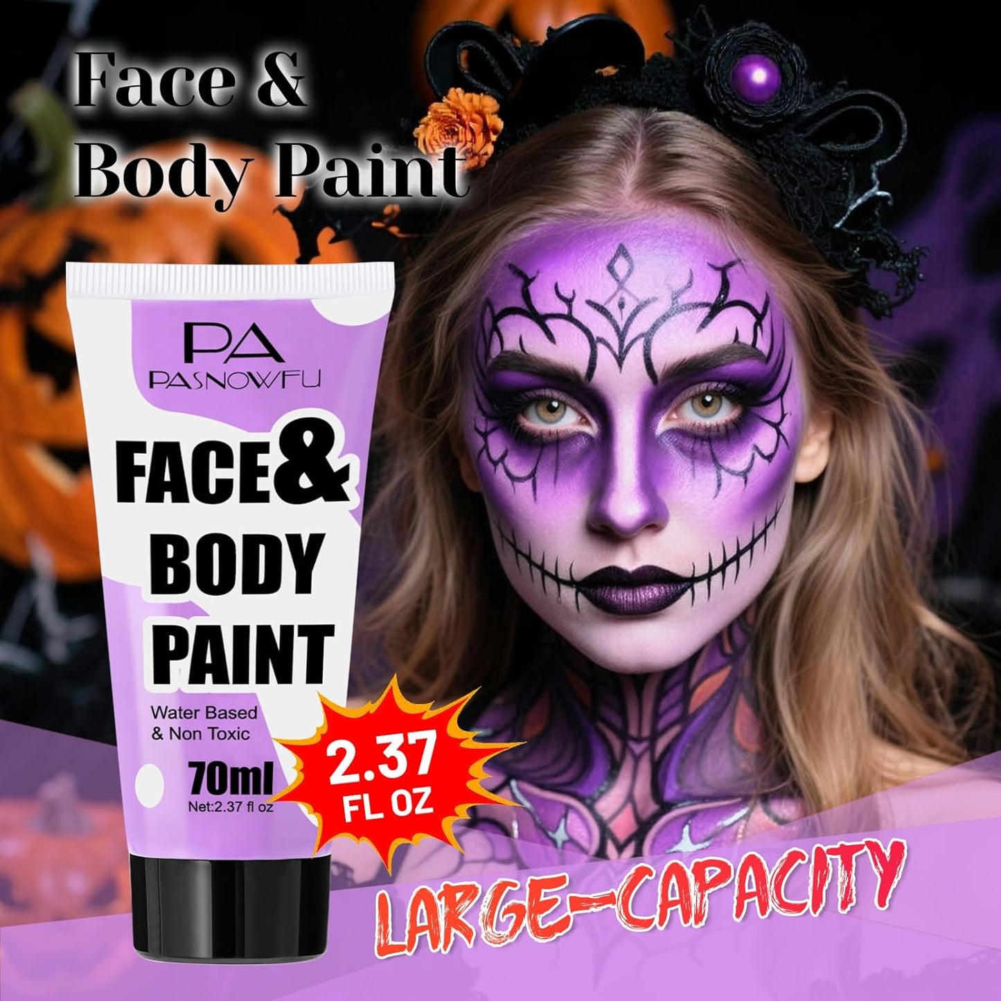 Light Purple Face Paint 70ml Large Tube, Water-Based Washable Body Paint for Halloween SFX Cosplay Makeup, Non-Toxic High-Pigment Face Body Paint for Adults Cosplay , Theater, Costume Events