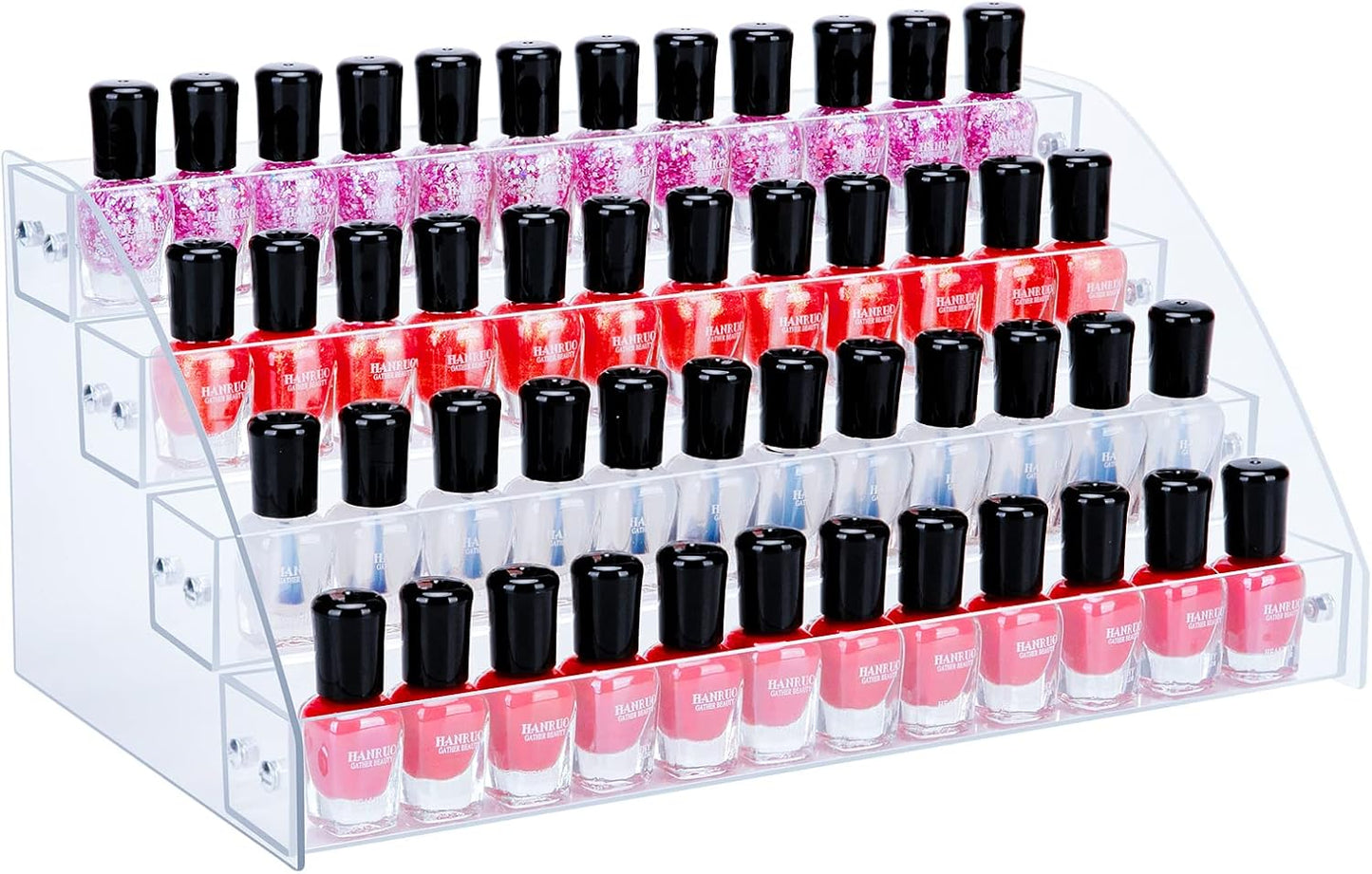 KINGROW Nail Polish Organizer Holder Rack 4 Layers Acrylic Display Rack Eyeglasses Shelf Essential Oils Ink Storage Holds Up to 64 (Fit 1-2oz Bottles)