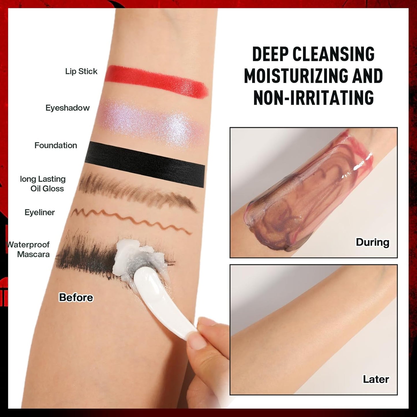 Black White Red Face Paint Kit – Large 50g Oil-Based Grease Makeup Set with Remover Balm, 5 Brushes & 4 Sponges – Waterproof, Full Coverage Halloween, Cosplay & Stage SFX Makeup