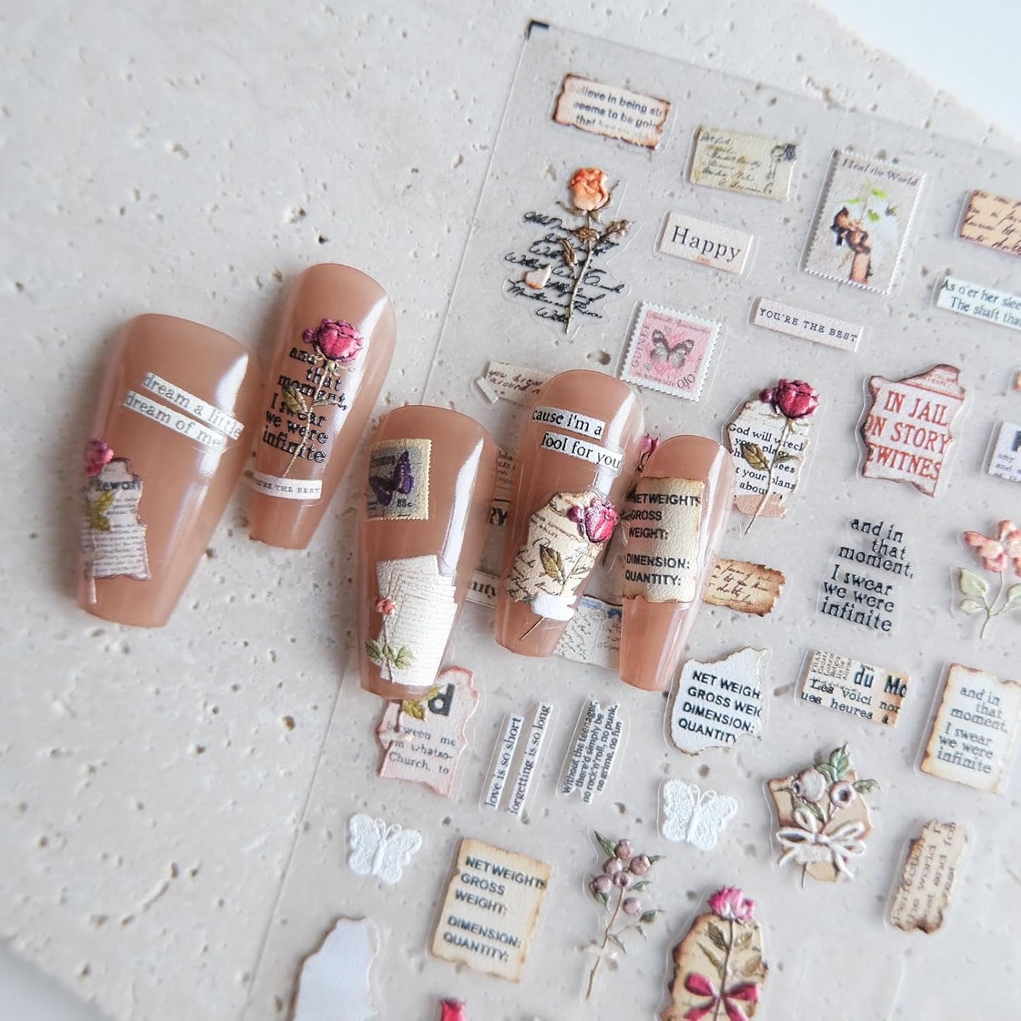 Vintage Letter Nail Art Stickers, Embossed Nail Decals, for Nail Art Design, Self-Adhesive, Nail Accessories for Women, Nail Art Supplies