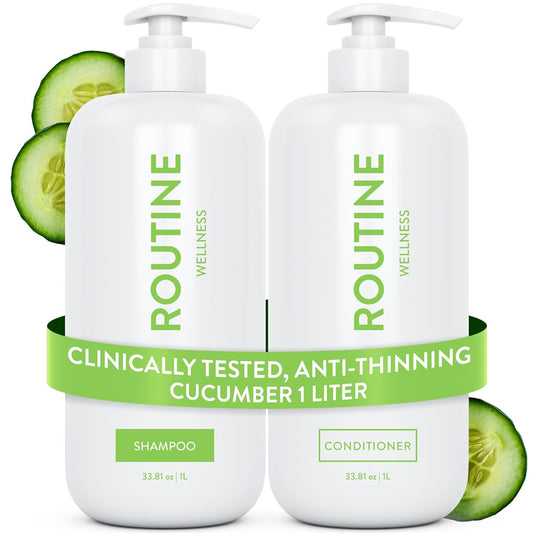 Routine Wellness 1 Liter Anti-Thinning Volumizing Shampoo and Conditioner Set for Thinning Hair & Hair Loss - Grow Your Confidence with Biotin & DHT Blockers - 1 Liter Cucumber Set