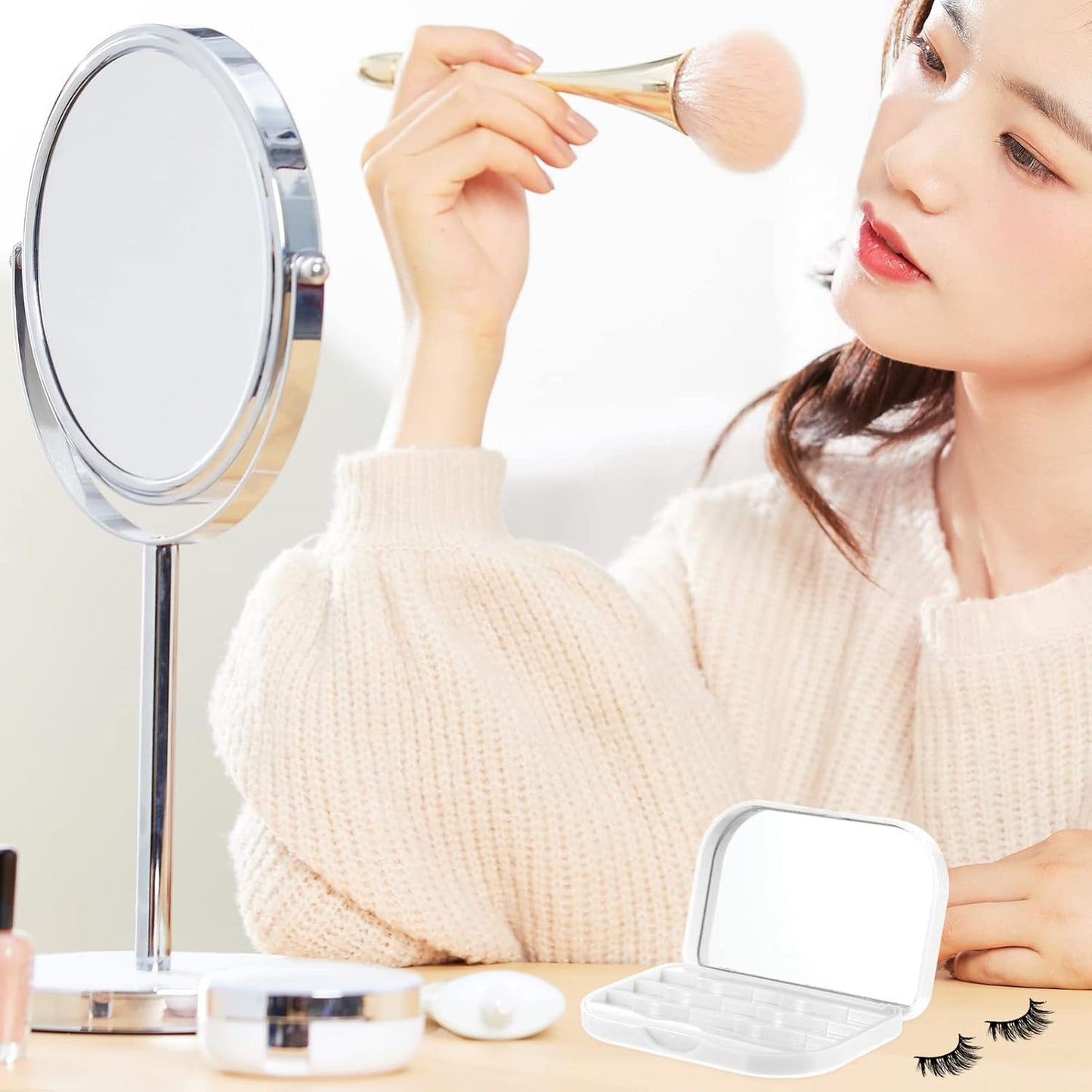 Lurrose Makeup Case Organizer False Eyelash Storage Case with Mirror False Eyelash Holder Empty Eyelash Storage Cases Magnetic Strip Lash Container for Makeup, White Magnetic Travel Containers