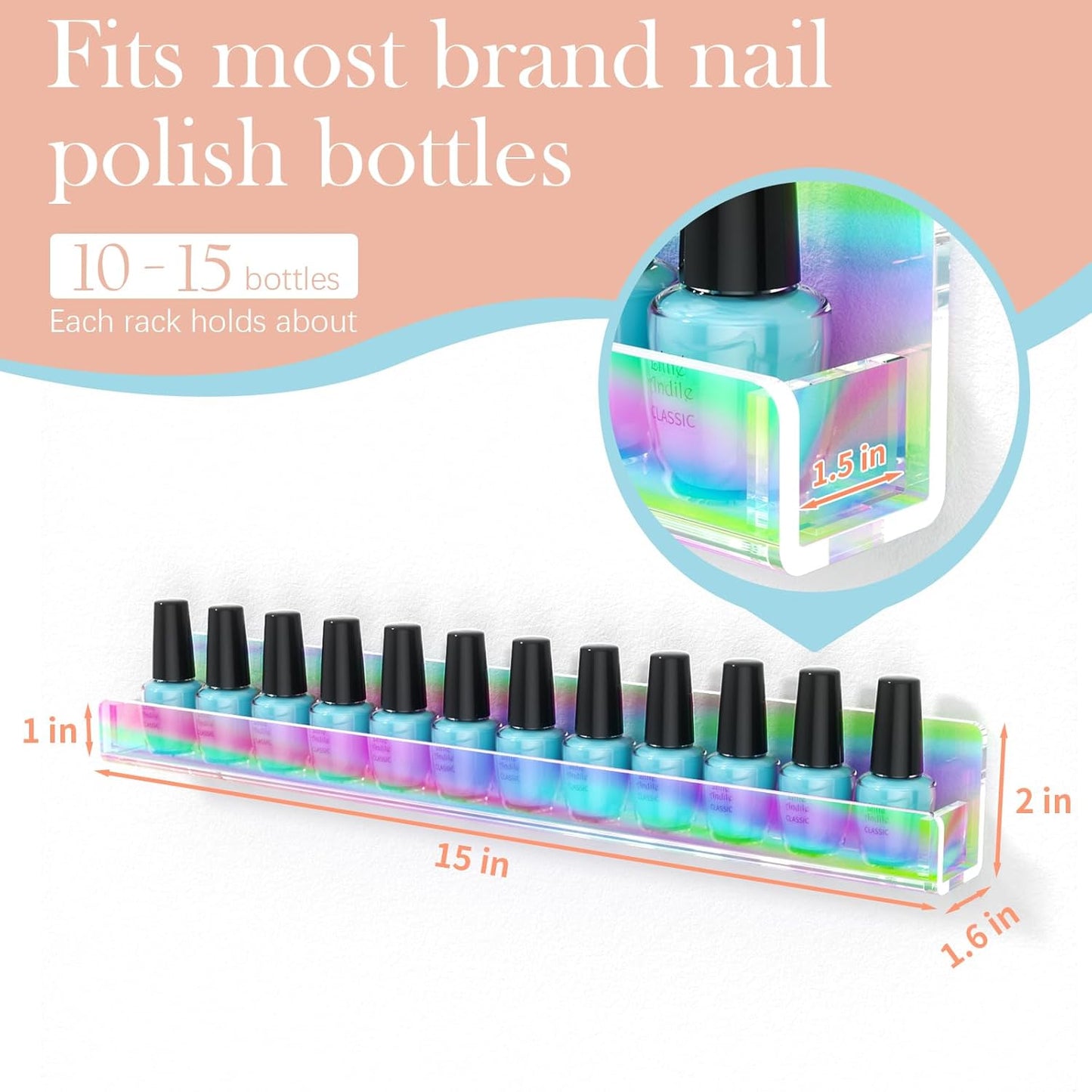 FEMELI Nail Polish Wall Rack (Iridescent, 15 inch)