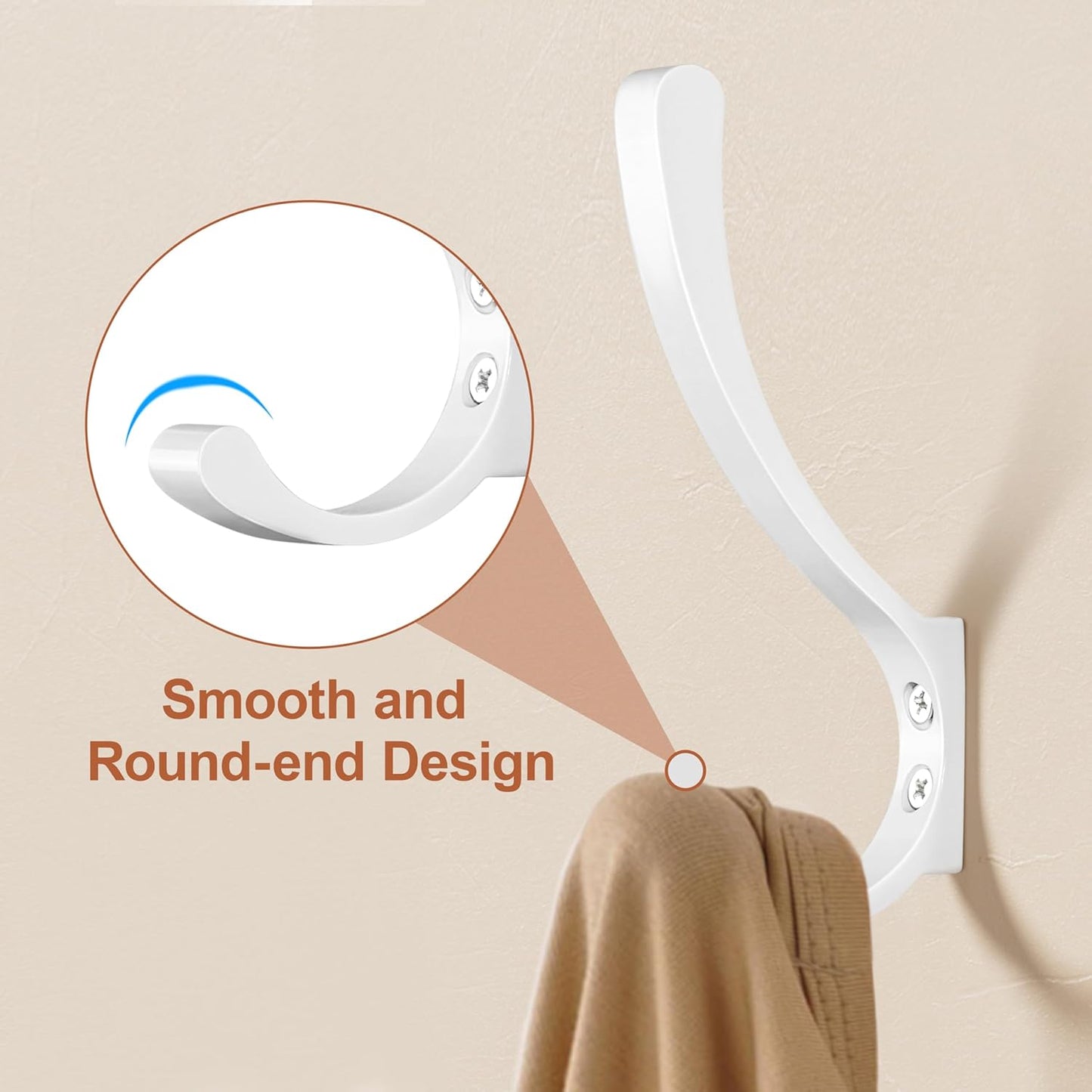 4 Pack White Large Wall Hooks Hanging Heavy Duty, Coat Hanger Hook Wall Mounted, Screw in Metal Door Hooks for Hanging Coats, Backpack, Purse, Towel