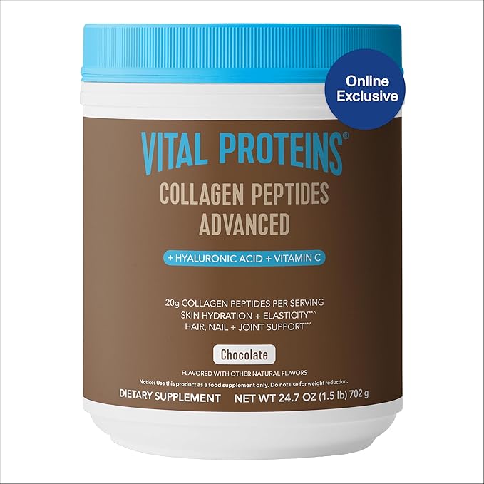 Vital Proteins Collagen Peptides Advanced, Hydrolyzed Peptides with Hyaluronic Acid and Vitamin C - Chocolate Flavor Powder, 24.7oz