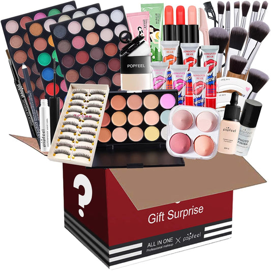 PhantomSky All in One Makeup Set Holiday Box, Essential Starter Bundle Include Eyeshadow Concealer Lipstick Lip Gloss Eyeliner Eyebrow Pencil Lip Balm Face Powder, Full Makeup Kit for Women Girls
