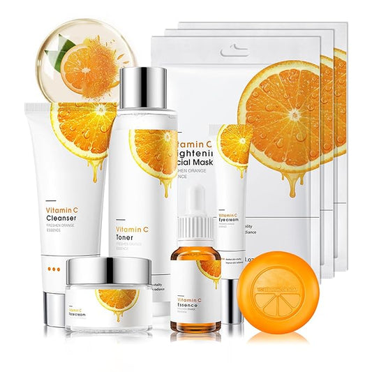 9 Pcs Skin Care Set with Facial Cleanser,Toner,Face Serum,Face Cream,Eye Cream,Solid Body Soap,Hydrating Face Sheet Masks Skin Care Kit for Women and Men