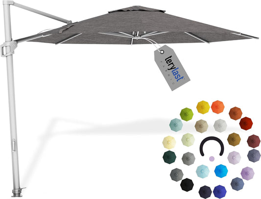 Midtown Umbrellas 10 Ft Outdoor Cantilever Patio Umbrella w/Terylast Pear Green Fabric - Rotate Tilt 360° Offset Patio Umbrella, Deck Patio Umbrella, Backyard Umbrella & Garden Umbrella - Silver Frame