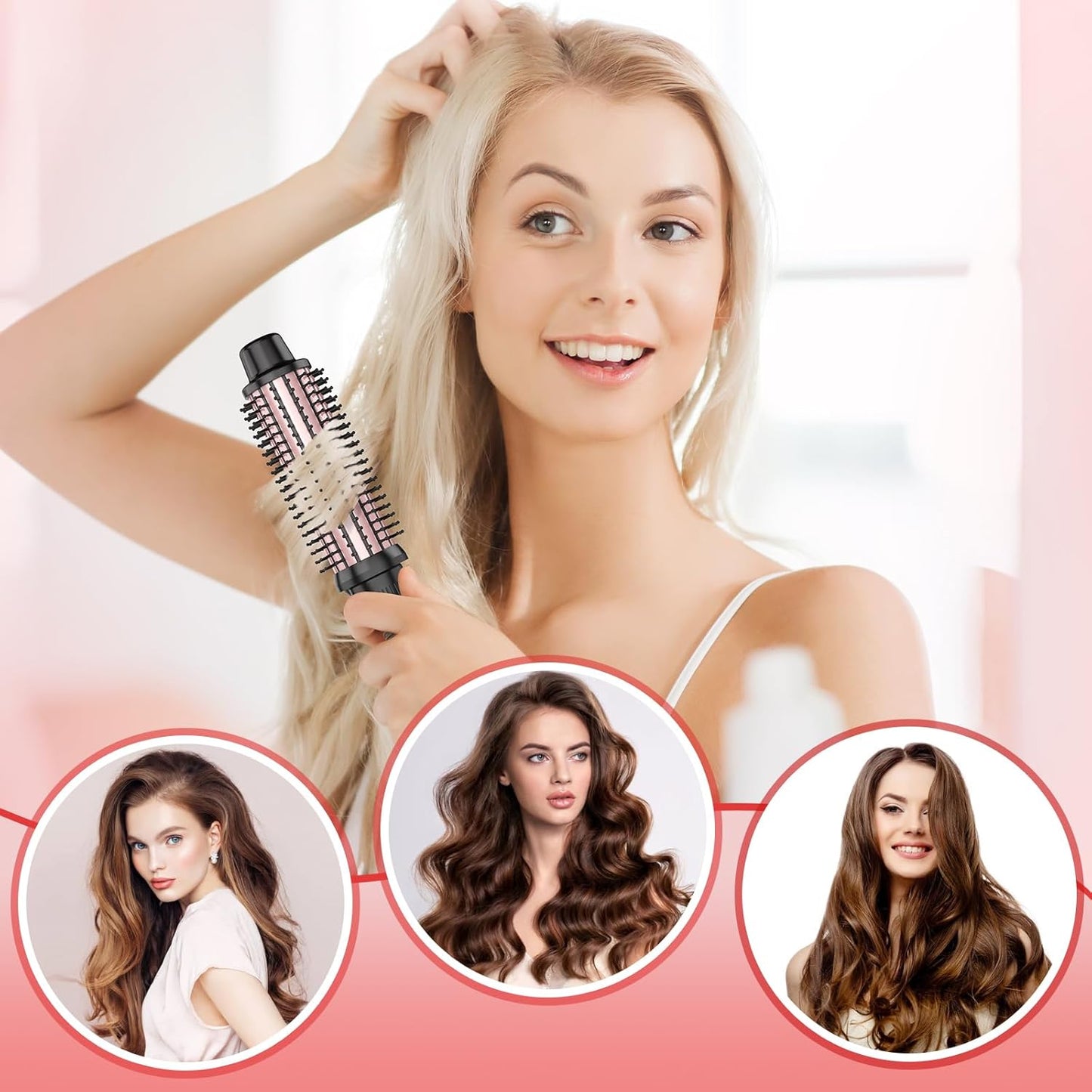 Thermal Brush, Heated Round Brush & Curling Iron with Ceramic Ionic Technology, Hair Tools for Volumizing & Styling, Travel-Friendly Hot Comb with Adjustable Temperature（Rose Gold 1.5 inch）