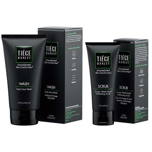 Tiege Hanley Face Wash & Exfoliating Scrub Bundle for Men, Gentle Fragrance-Free Cleanser & Cooling Face Exfoliant, Deep Cleansing & Hydrating, Gentle on Sensitive Skin, Men’s Skin Care, 2 Piece Set